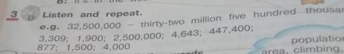 Listen and repeat.3,309; 1,900; 2,500,000; 4,643; 447,400;877; 1,500; 4,000