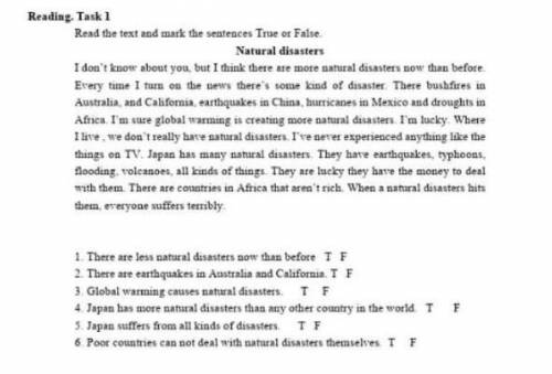 Read the text and mark the sentence True and False