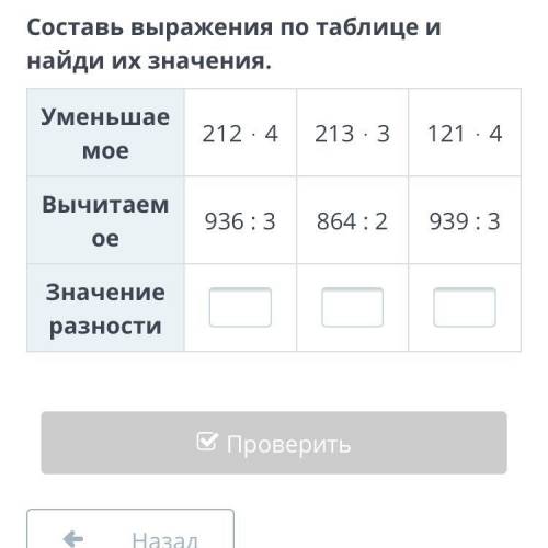 составь выражение по таблице и найди их значение