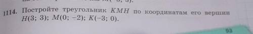 1114. Постройте треугольник KMH по . его вершинН(3; 3); М(0; -2); К(-3; 0).