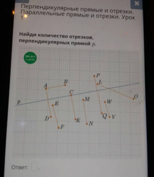 Найди количество отрезков, перпендикулярных прямой р.BILIMР P.LBAC0M MWP рEQуDКNFответ: .