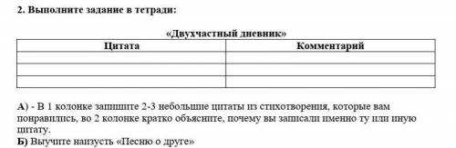 Выполните задание в тетради: «Двухчастный дневник»Цитата. Комментарий