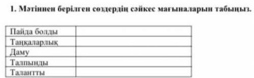 Мәтіннен берілген сөздердің сәйкес мағыналарын табыңыз