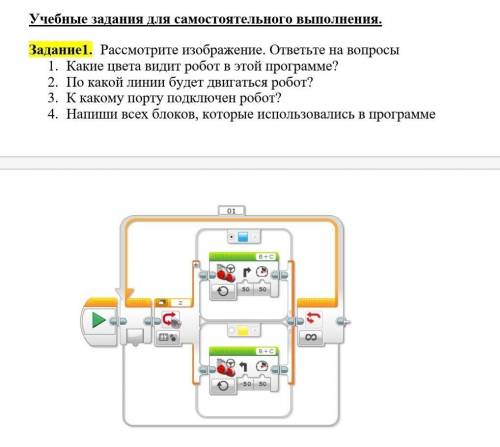 Задание1. Рассмотрите изображение. ответьте на вопросы Какие цвета видит робот в этой программе?По к