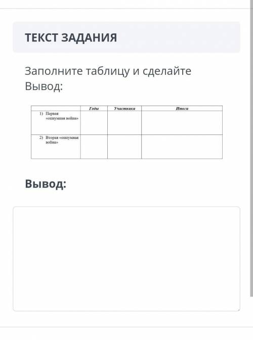 1 ВРЕМЯ НА ВЫПОЛНЕНИЕ:19:47ТЕКСТ ЗАДАНИЯЗаполните таблицу и сделайте Вывод:Вывод:ЗАГРУЗКА ФАЙЛОВ