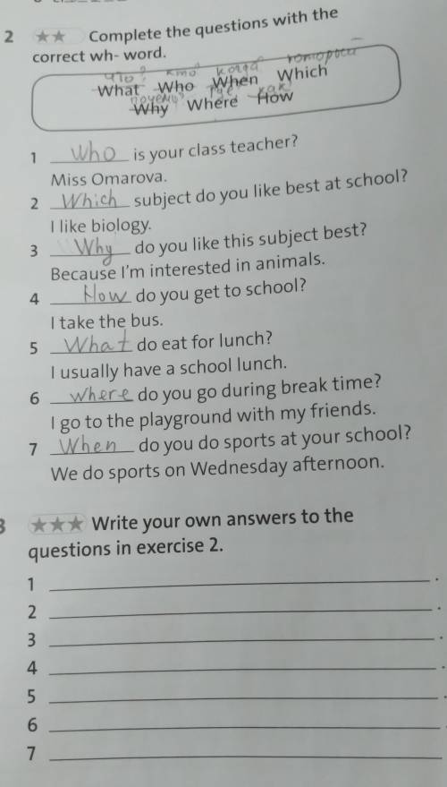 Write your own answers to the guestions in exercise 2.
