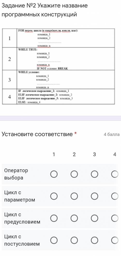 Укажите название программных конструкций