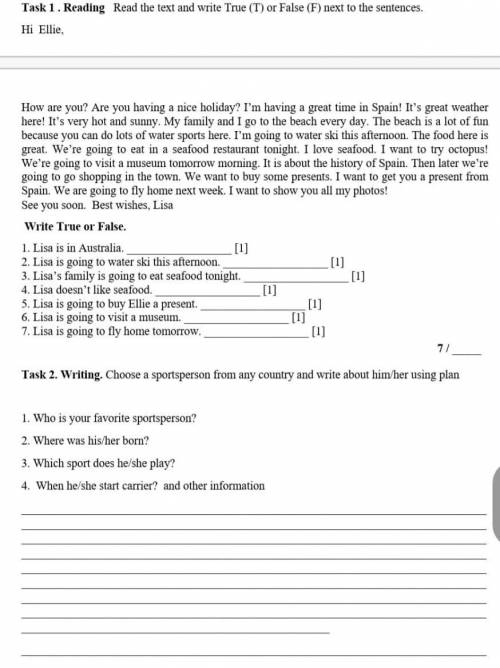 Read the text and write True T of False F next to the sentences Hi EIIie памагите 