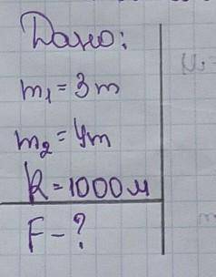 Розв'яжіть задачуДано: m1=3т m2=4т R=1000м F-? 