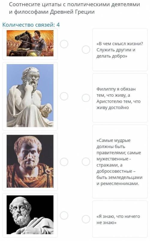 Соотнесите цииаты с политическими деятелями и философами Древней Греции.