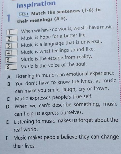 Match the sentences (1-6) to their meanings (A-F)