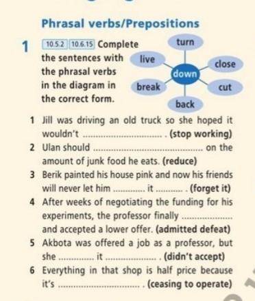 Complete the sentences with the phrasal verbs in the diagram in the corroct form. 