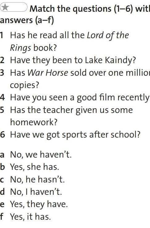 March the questions (1-6) the answers (a-f). 