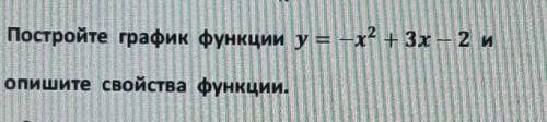 Постройте график функции y=-x2 + 3x-2 иопишите свойства функции.