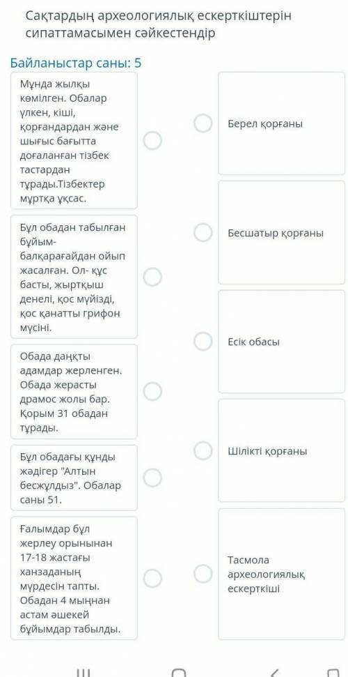Сақтардың археолиялық ескерткіштерін сипаттамасын сәйкестендір