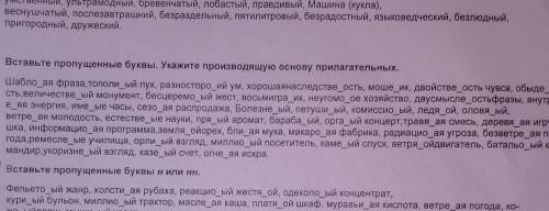 Вставьте пропущенные буквы Укажите производящую основу прилагательных