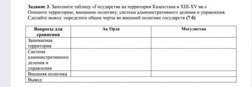 Заполните таблицу «Государства на территории Казахстана в XIII-XV вв.»