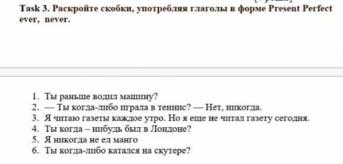 Раскройте скобки употребляя глаголы в Present Perfect, ever, never.