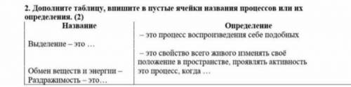 8. Дополните таблицу, впишите в пустые ячейки названия процессов или их определения. (5б)