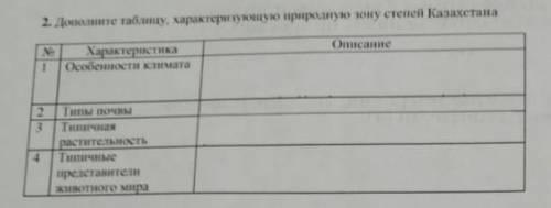Дополните таблицу.характеризующтю природную зону степей Казахстана 
