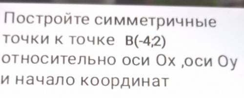 Постройте симметричныеточки к точке В(-42)относительно оси Ох оси Оyи начало координат
