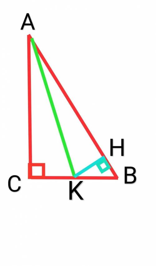 ДАНО: ∆ABC-прямоугольный, угол C=90°,AK-биссектриса, укол CKA=60°,AK=26 см.Найти:KH