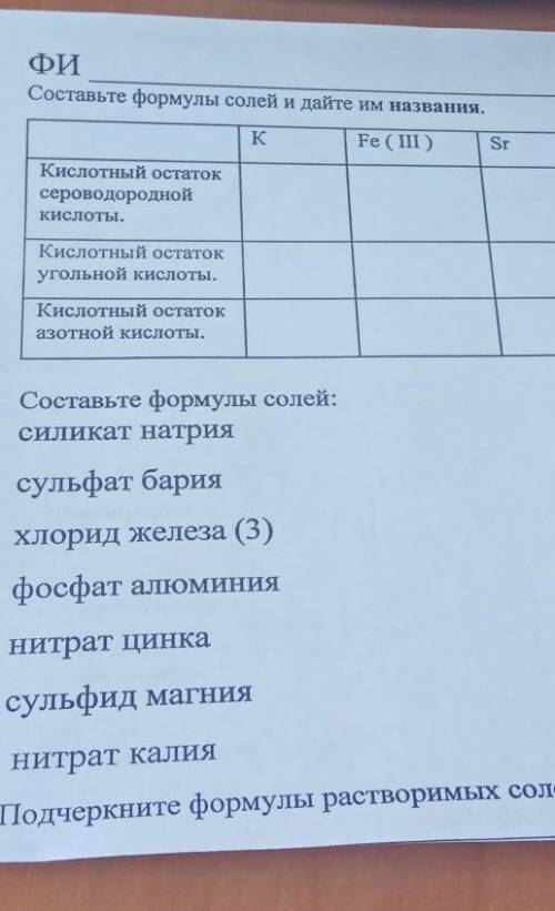 Мини проверочная работа по химии 