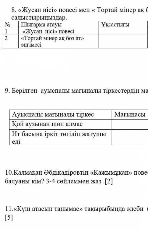 8.Жусан иісі повесі мен Тортай мінер ақ боз ат әңгімесін салыстырыңдар неправилно баннн 9. 10. 11.