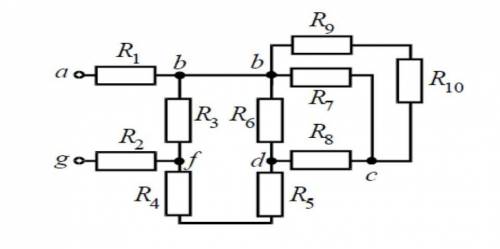 Найти общее сопротивление: r1 = r2= r3 = r4 = r5 = r6 = r7 = r8 = r9 = r10 = 10 Ом 