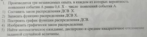 Производятся три независимых опыта, в каждом из которых вероятность появления события А равна 0,4. Х