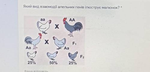 Який вид взаємодії алельних генів ілюструє малюнок? * ааААХF1th -АаАаF225%50%25%