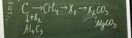 Цепочка уравнений 1 Ионное и C-->CH4-->X1-->K2CO3->MgCO3C+X2=Al4C3