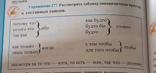 Рассмотрите таблицу синонимичных простых и составных союзов
