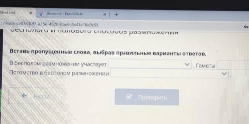 В бесполовом размножении участвует .Гаметы ... .Потомство в бесполовом размножении
