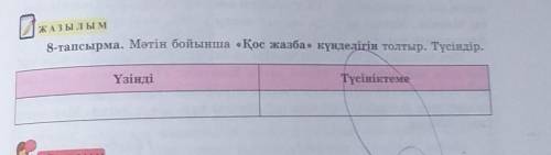 Мәтін бойынша Қос жазба күнделігін толтыр. Түсіндір.