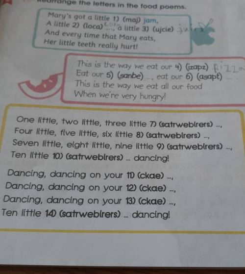 Rearrange the letters in the food poems.