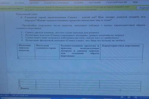 , нужно заполнить таблицу по произведению Сашка В.Л.Конндратьев​