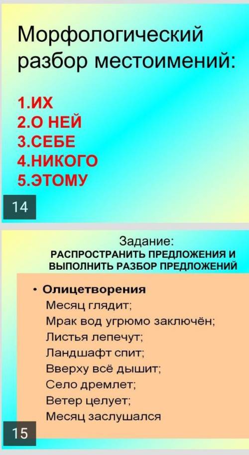 Морфологический разбор местоимений . их , о ней , себе , никого , этому