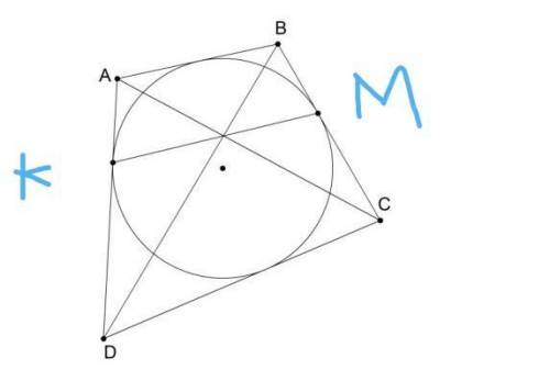 РАЗОБРАТЬСЯ Докажите что AC, BD, KM пересекаются в одной точке ( ABCD- описанный)