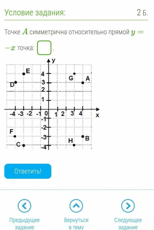 Точке A симметрична относительно прямой y= −x точка: 