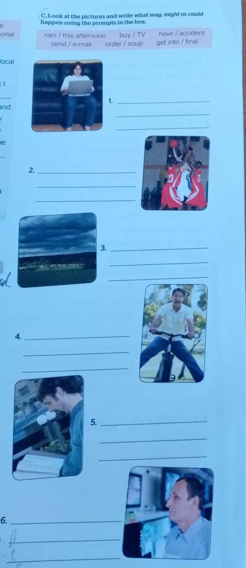 Look at the pictures and write what may, might or couldhappen using the promtsvin the box.