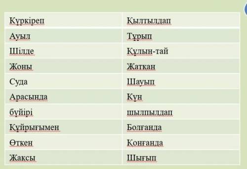 Сөздер мен сөз тіркестерін мағынасына қарай сәйкестендір. Сөйлем құра. Напиши словосочетания