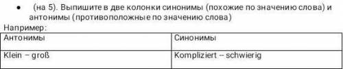 придумайте по 5 пар синонимов и анонимов 