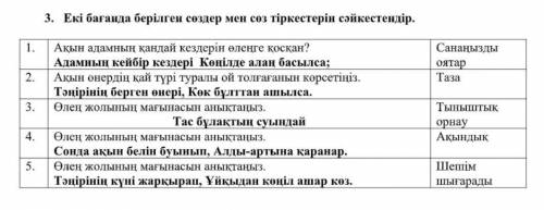 Екі бағанда берілген сөздер мен сөз тіркестерін сәйкестендір. 