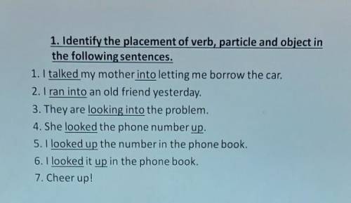 1. Identify the placement of verb, particle and object inthe following sentences.
