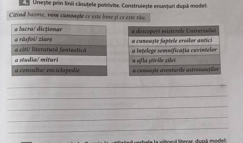 Uneşte prin linii căsuţele potrivite. Construieşte enunţuri după model.