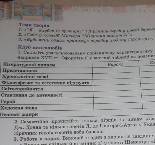 , ЗАГАЛЬНА ПОРІВНЯЛЬНА ТАБЛИЦЯ БАРОКО ТА КЛАСИЦИЗМУ 