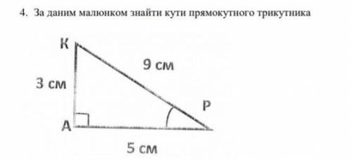 за даними малюнком знайти кути прямокутного трикутника