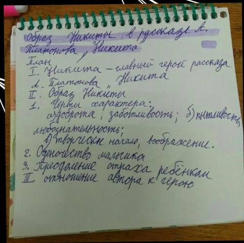 написать сочинение по этому плану тема: Платонов Никита