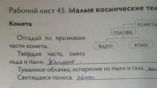 Рабочий лист 45. Малые космические телаКомета 